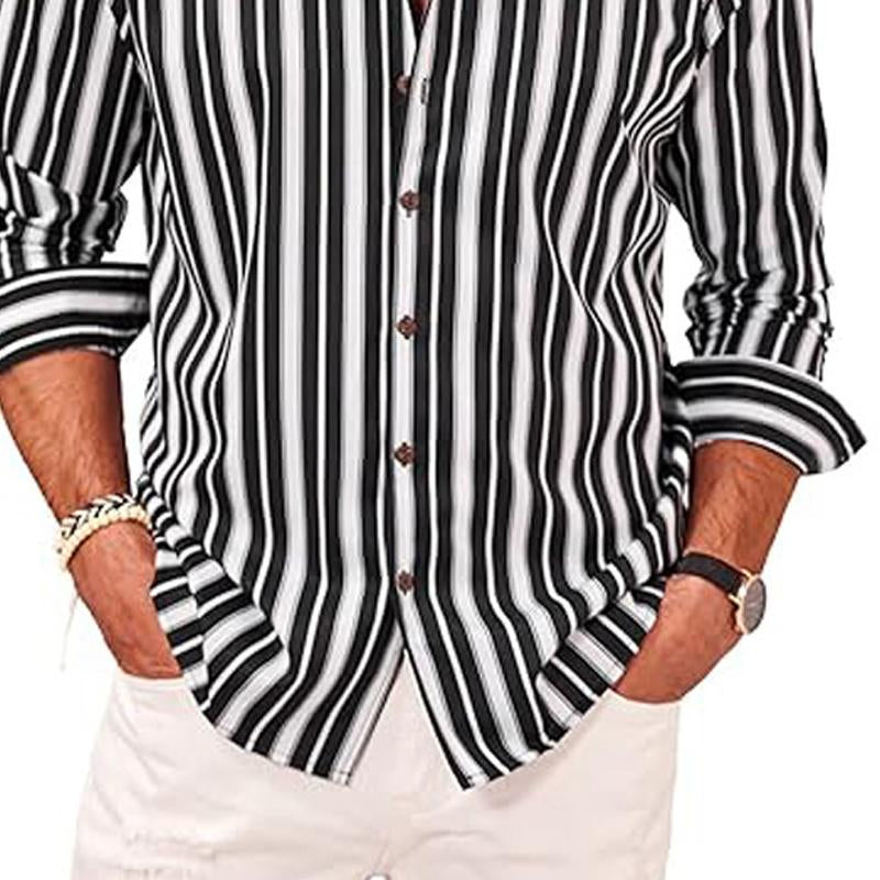 Men's Casual Striped Printed Lapel Long Sleeve Shirt 48494274Y
