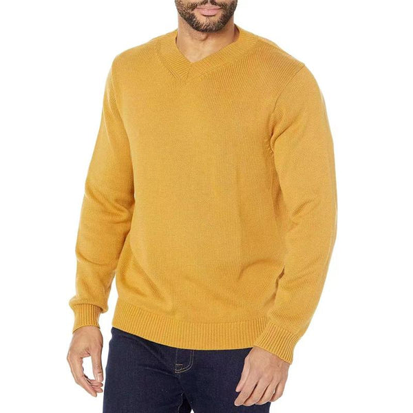 Men's Loose V-neck Pullover Solid Color Sweater 70439223X