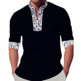 Men's Casual Printed Patchwork Zip Collar Long Sleeve Shirt 67730780Y