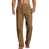 Men's Solid Color Cotton And Linen Loose Straight Casual Pants 85610179Z