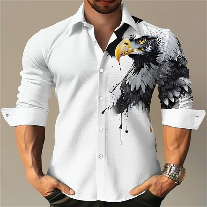 Chemise à revers à manches longues et imprimé animal pour homme 50194514X