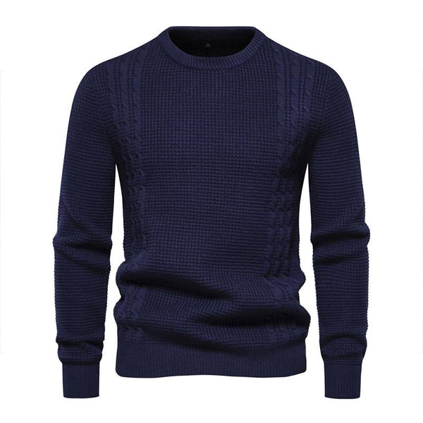 Men's Casual Solid Color Round Neck Waffle Knit Pullover Sweater 07757343M