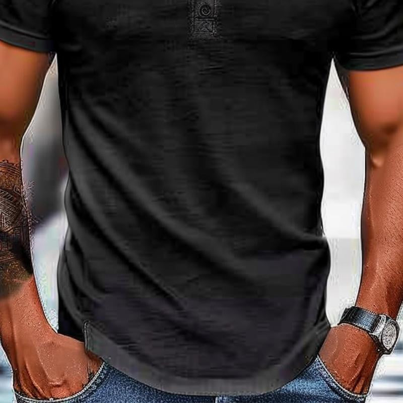 Men's Solid Henley Short Sleeve T-Shirt 53696501X