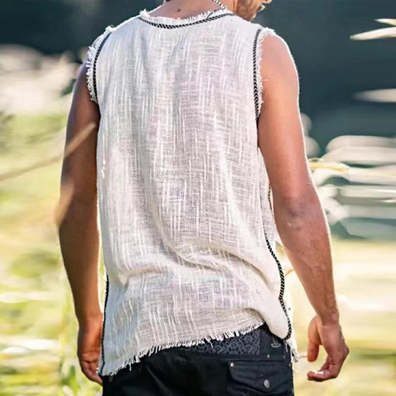 Men's Casual Solid Color Stitching Round Neck Tank Top 91581509Y