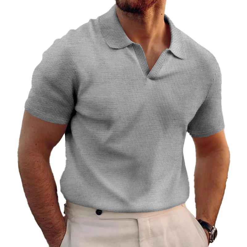 Polo retro de manga corta con solapa y estampado de gofres en color liso para hombre 10721227Y