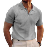 Men's Retro Solid Color Lapel Waffle Short Sleeved Polo Shirt 10721227Y
