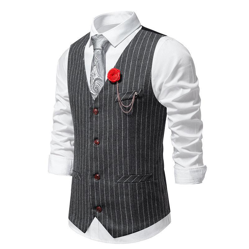 Men's Vintage Woolen Striped Single-Breasted Vest 14069761Y