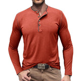 Men's Contrast Color Button Henley Neck Long Sleeve T-Shirt 77718830Y