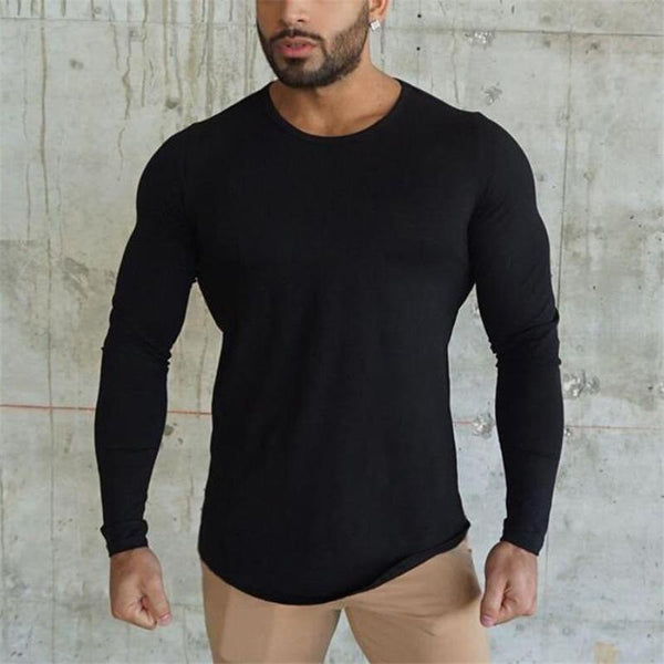 Men's Solid Color Printed Breathable Long Sleeve Round Neck T-Shirt 86086789X