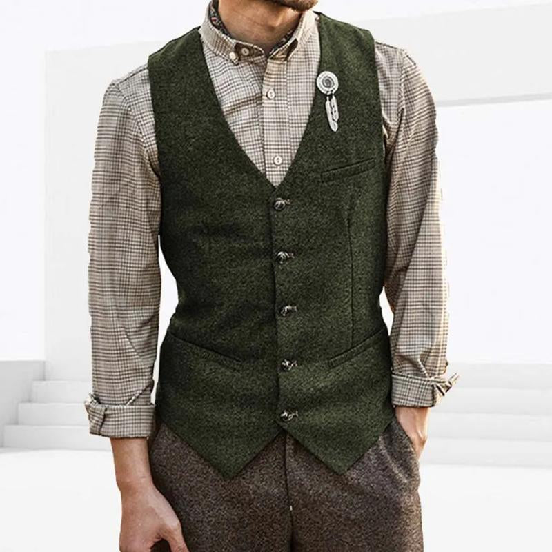Men's Vintage V-Neck Wool Blend Single-Breasted Vest 93396816M