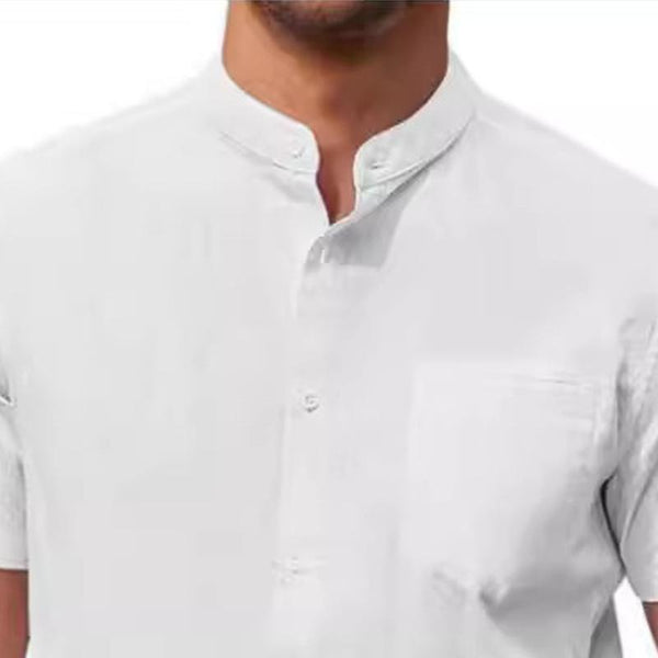 Men's Solid Color Stand Collar Short Sleeve Shirt 01778009X