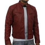 Men's Vintage Stand Collar Zipper Pocket Slim Leather Jacket 19024793M