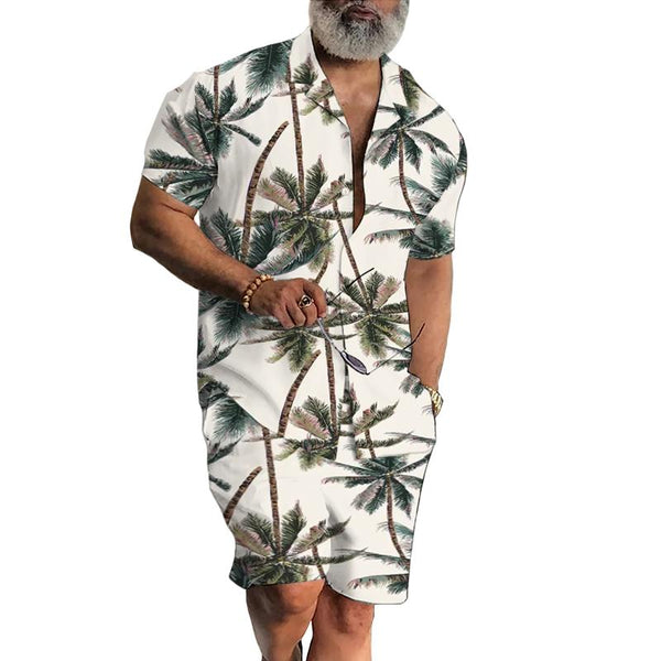 Men's Casual Coconut Lapel Short Sleeve Printed Two-piece Set 50305519TO