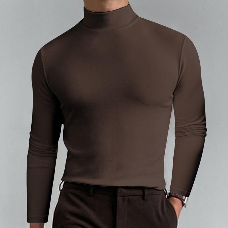 Men Casual Solid Color Fitted High Neck Long Sleeve T-Shirt 87801833Y