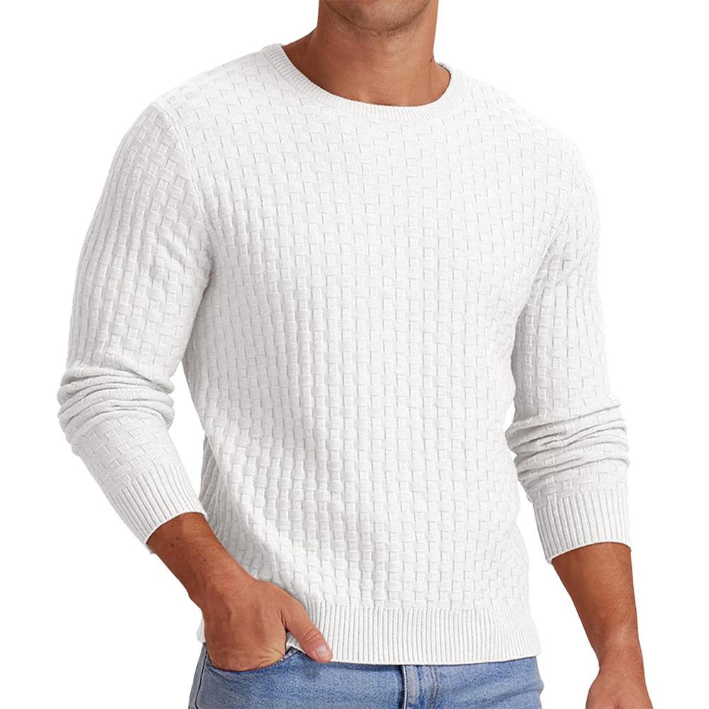 Men's Waffle Solid Color Crew Neck Pullover Knit Sweater 18707329X