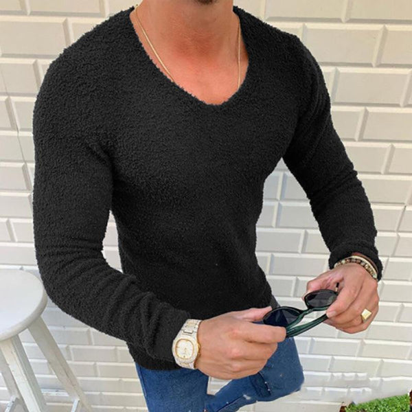 Men's Casual Solid Color V-Neck Long Sleeve T-Shirt 52002163TO