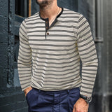 Men's Casual Striped Henley Slim Fit Long Sleeve T-Shirt 92287197M