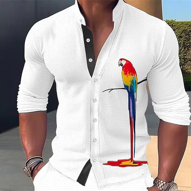 Men's Animal Print Stand Collar Long Sleeve Shirt 94019221X