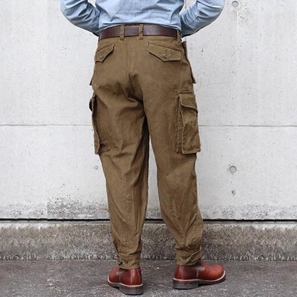 Men's Retro Loose Buttoned Multi-Pocket Straight Leg Pants 09652124Y