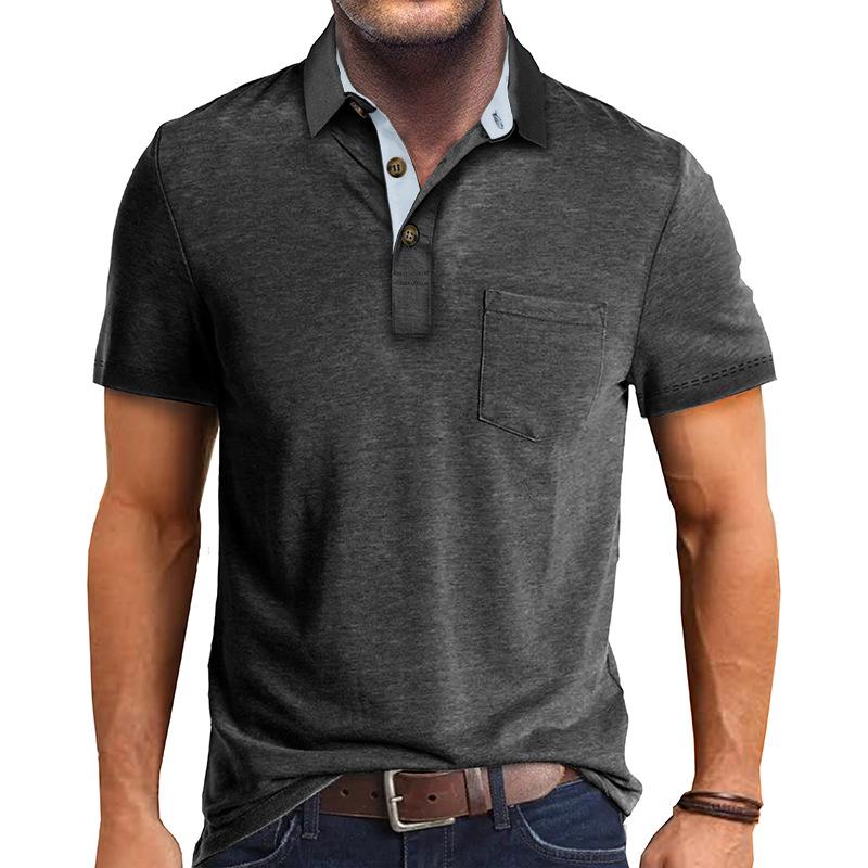 Men's Casual Lapel Patch Pocket Short Sleeve Polo Shirt 55322301M