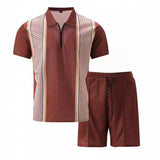 Men's Two-piece Colorblock Zipper Short-sleeve Shorts Set 29814641X