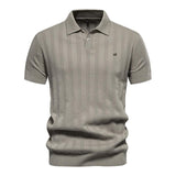 Men's Casual Striped Lapel Short Sleeve Knitted Polo Shirt 44397966M