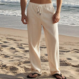 Men's Casual Solid Color Cotton Linen Loose Pants 19682760M