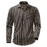 Men's Stripe Printed Casual Long Sleeve Shirt 74524141U