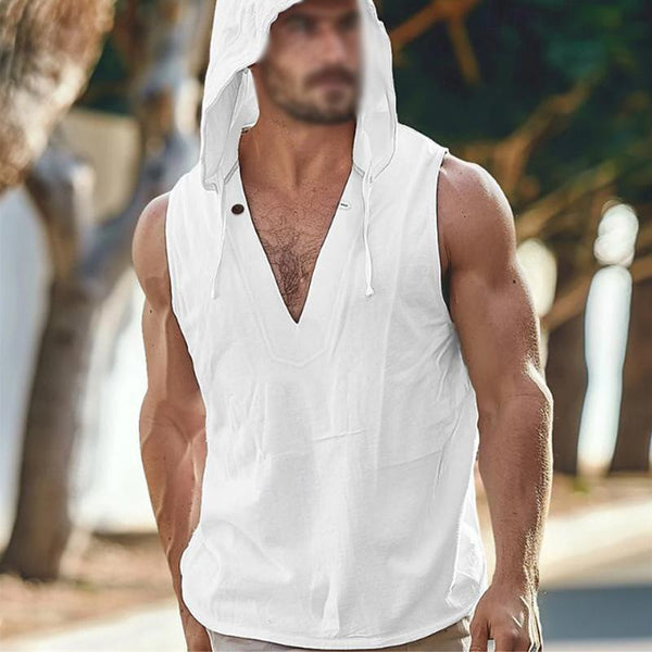 Men's Solid Color Hooded Sleeveless Tank Top 61511772Y