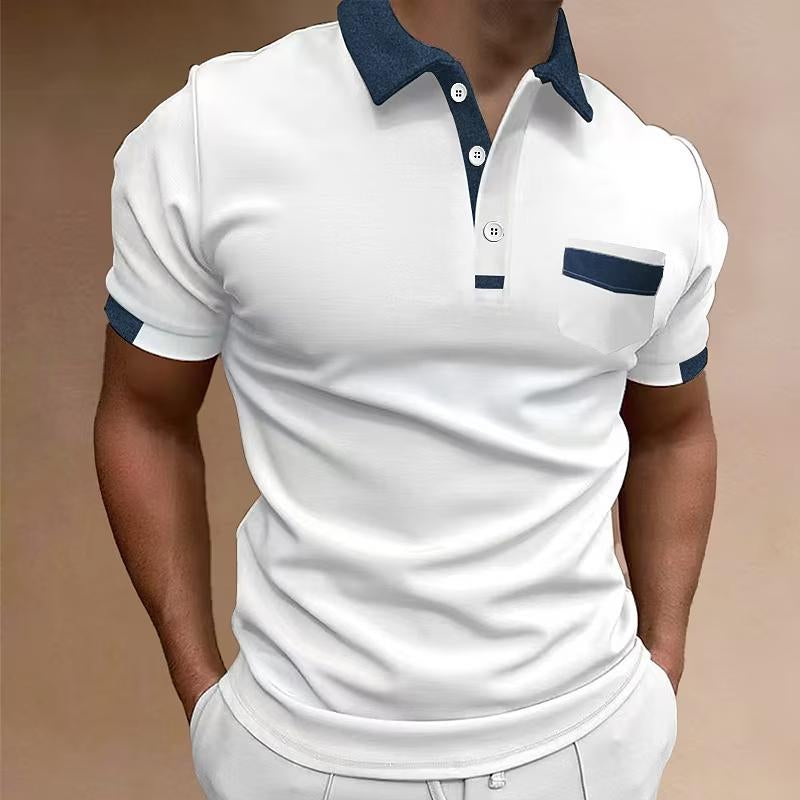 Camisa tipo polo informal con bolsillos en el pecho y bloques de color para hombre 57385149Y