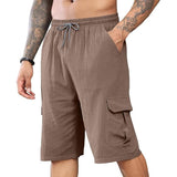 Men's Casual Linen Multi-Pocket Elastic Waist Shorts 36222522M