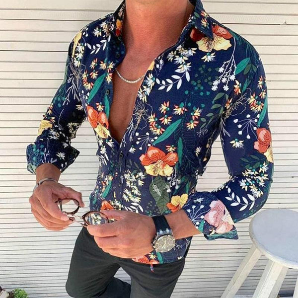 Men's Retro Slim Floral Lapel Shirt 47848914TO