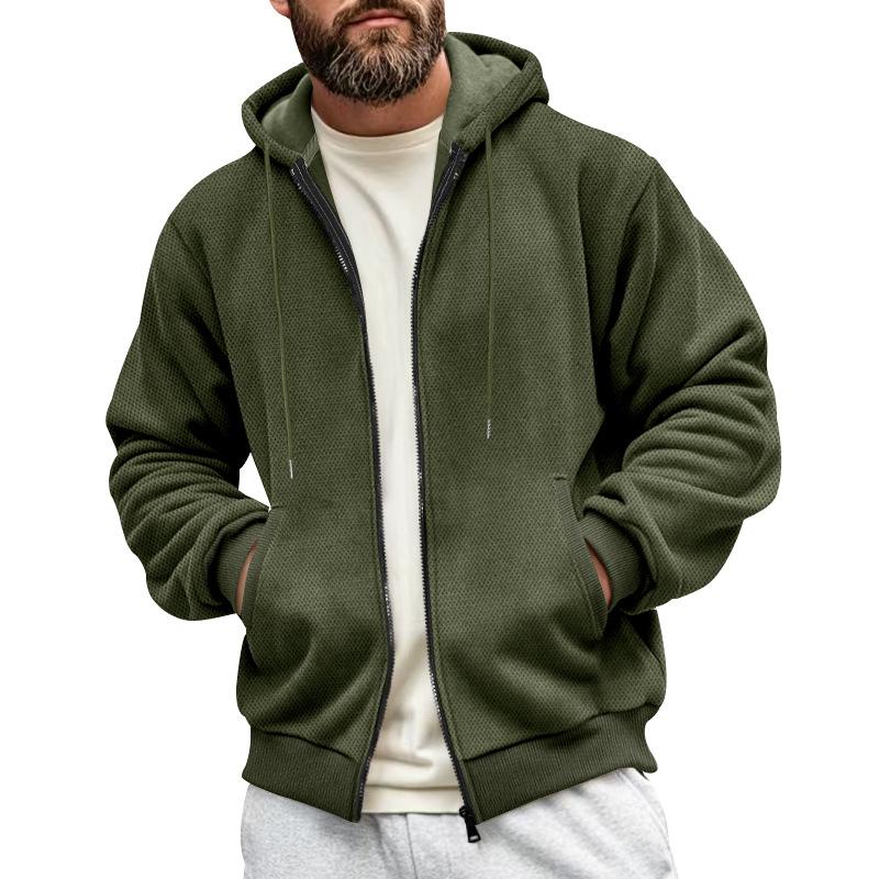 Men's Solid Color Plush Hooded Zipper Casual Jacket 52220748Z