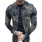 Men's Vintage Lapel Denim Print Jacket 84041459X