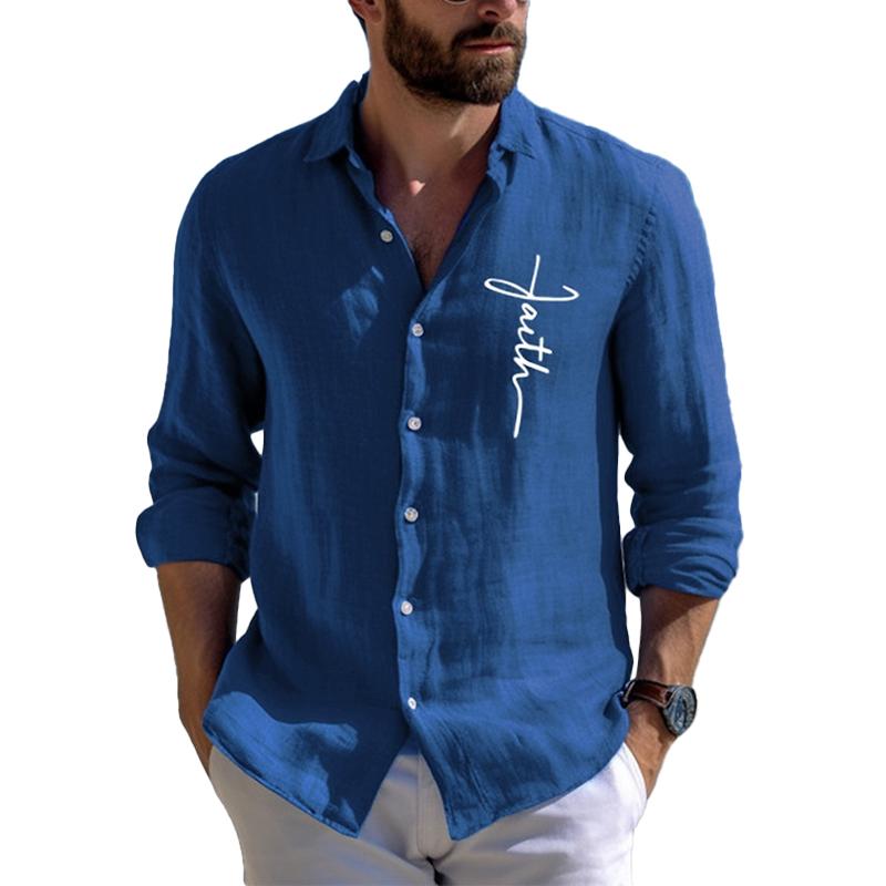 Men's Lapel Printed Long Sleeve Shirt 35371537X