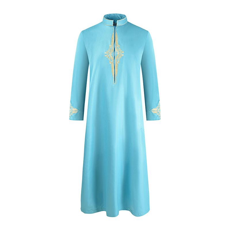 Men's Ethnic Style Stand Collar Embroidered Long Sleeve Robe 79781713M