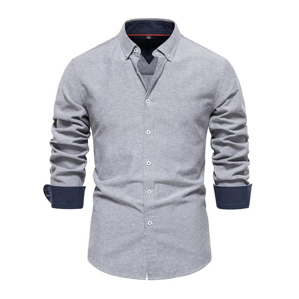Men's Casual Colorblock Breathable Slim Lapel Long Sleeve Shirt 50485482M