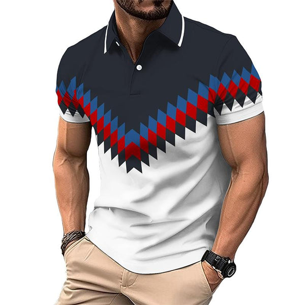 Men's Casual Patchwork Lapel Polo Shirt 86361725TO