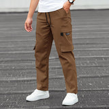 Men's Solid Multi-pocket Elastic Waist Cargo Pants 35075353Z