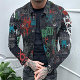 Men's Vintage Print Denim Lapel Jacket 46849810X