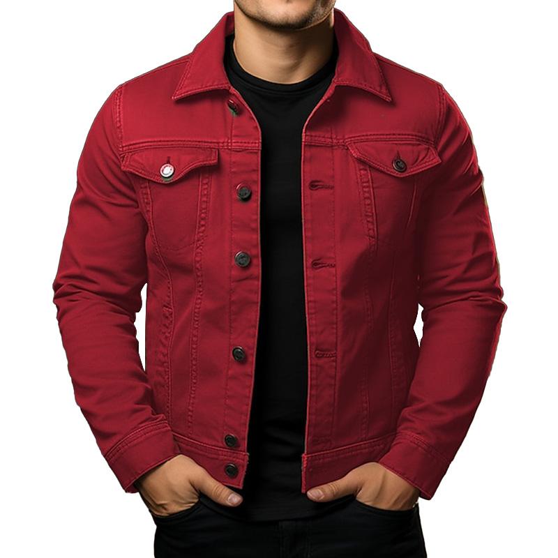 Veste cargo classique en denim à revers de couleur unie pour homme 27164796M