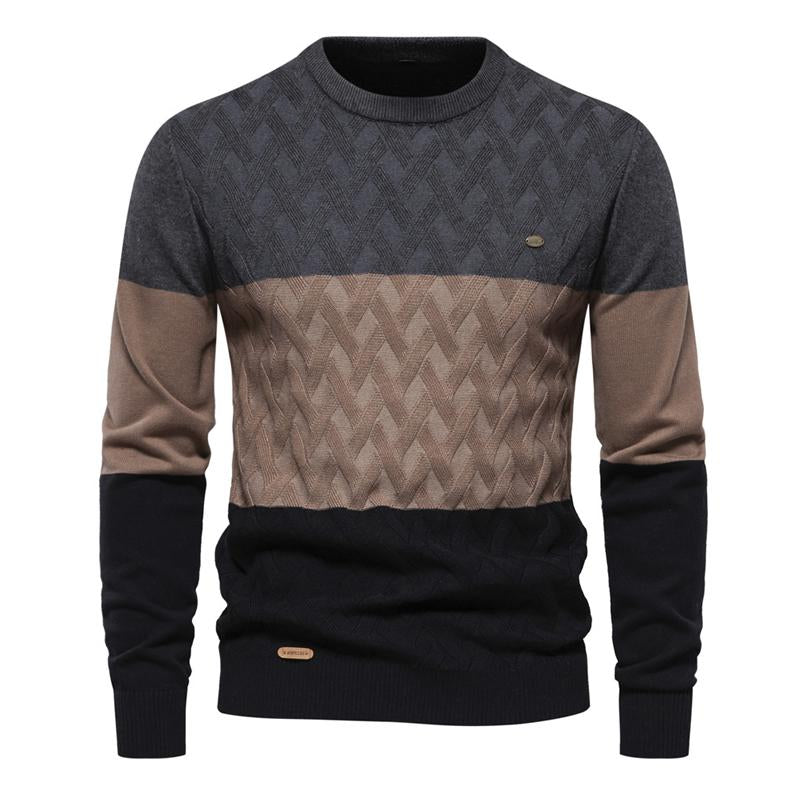 Men's Round Neck Color Contrast Stripe Knit Sweater 61073264X
