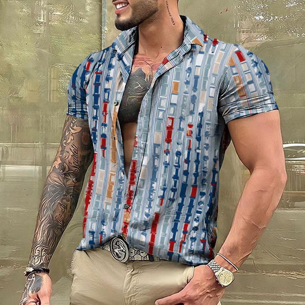 Men's Casual Square Floral Short-sleeved Shirt 41190748TO