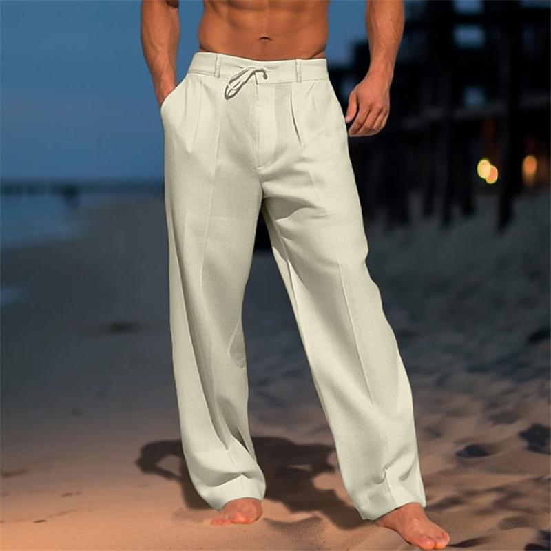 Herren Leinen Einfarbig Urlaub Basic Strandhose 61164046X