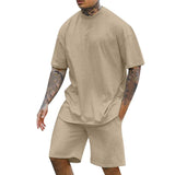 Men's Solid Color Round Neck Short Sleeve Shorts Two-Piece Set 30633508X