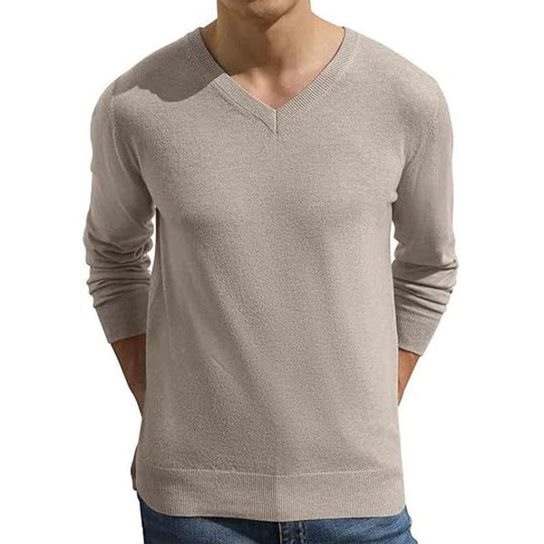 Men's Solid Color V-neck Casual Knitted Pullover Sweater 64472071X