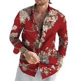 Men's Retro Floral Beach Street Long Sleeve Shirt 60858646TO