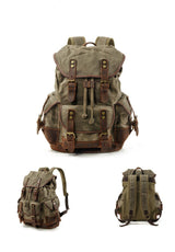 Men's Vintage Outdoor Canvas Stitching Leather Multi-Pocket Backpack 19083234Y