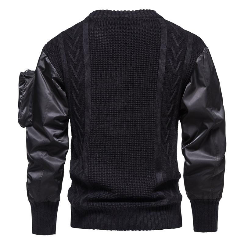 Men's Round Neck Spliced Sleeves Three-dimensional Pocket Personalized Sweater 67598676X