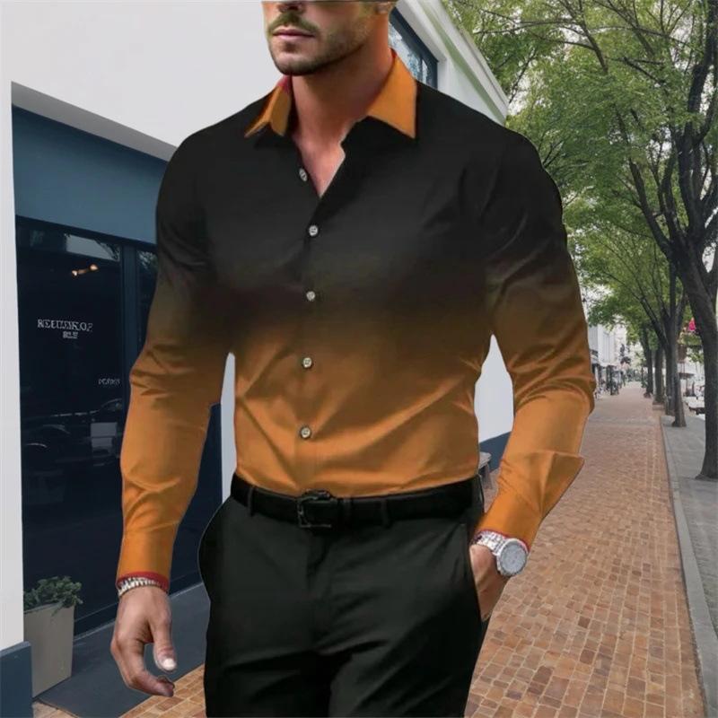 Camisa de manga larga suelta con botones y solapas degradadas para hombre 28602919X